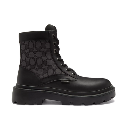 Coach Men's Combat Boot With Signature Jacquard Charcoal