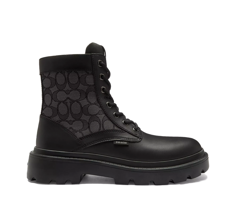 Coach Men's Combat Boot With Signature Jacquard Charcoal