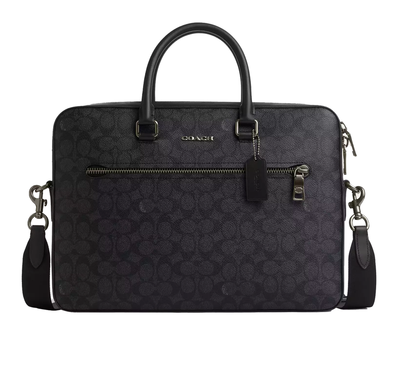 Coach Women's Ethan Slim Brief In Signature Canvas Gunmetal/Charcoal/Black