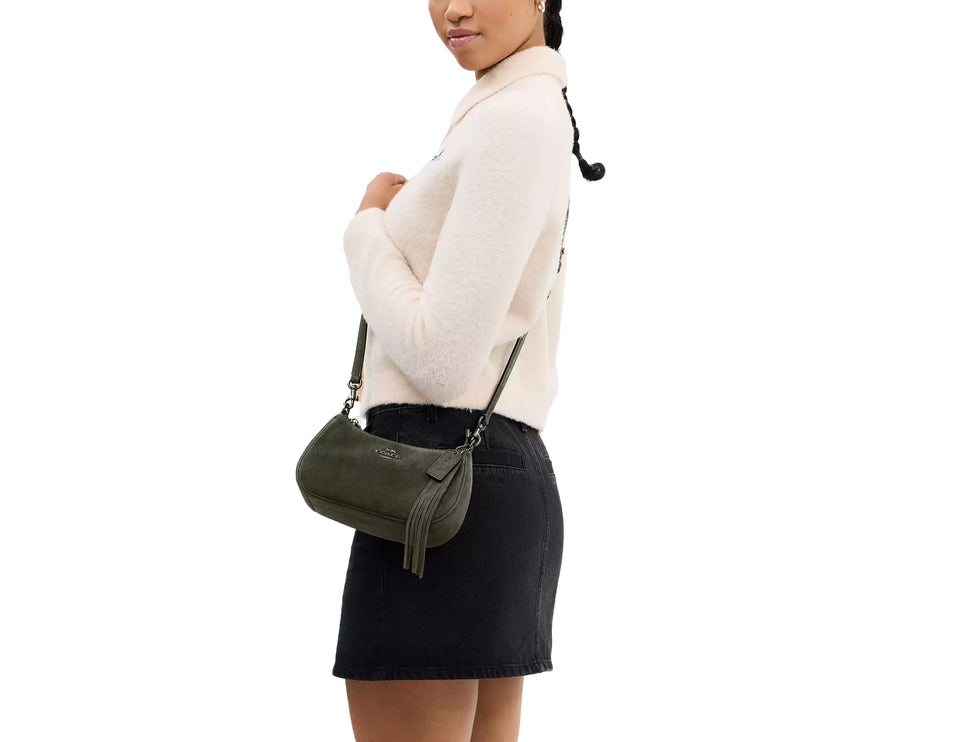 Coach Women's Teri Mini Crossbody Bag Suede/Gunmetal/Army Green