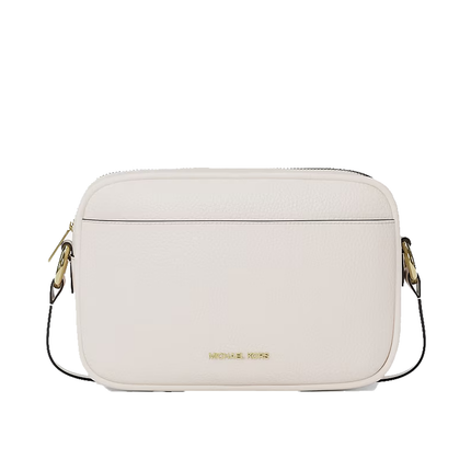 Michael Kors Women's Jet Set Large Pebbled Leather Camera Crossbody Bag Light Cream/Gold