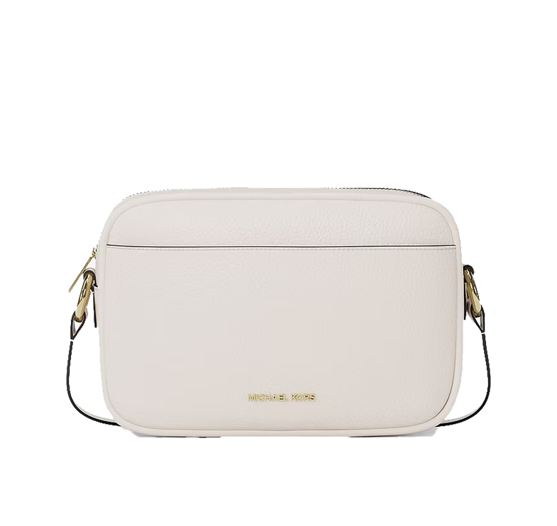Michael Kors Women's Jet Set Large Pebbled Leather Camera Crossbody Bag Light Cream/Gold