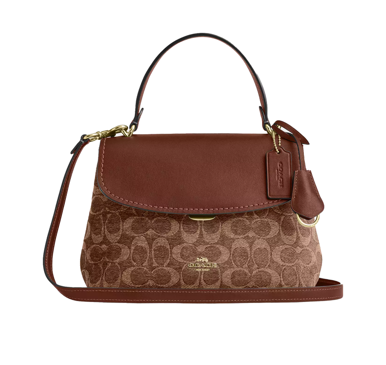 Coach Women's Emory Top Handle Bag In Signature Chenille Gold/Light Khaki/Vintage Brown