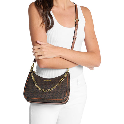 Michael Kors Women's Jet Set Travel Large Signature Logo Convertible Crossbody Bag Brown/Gold