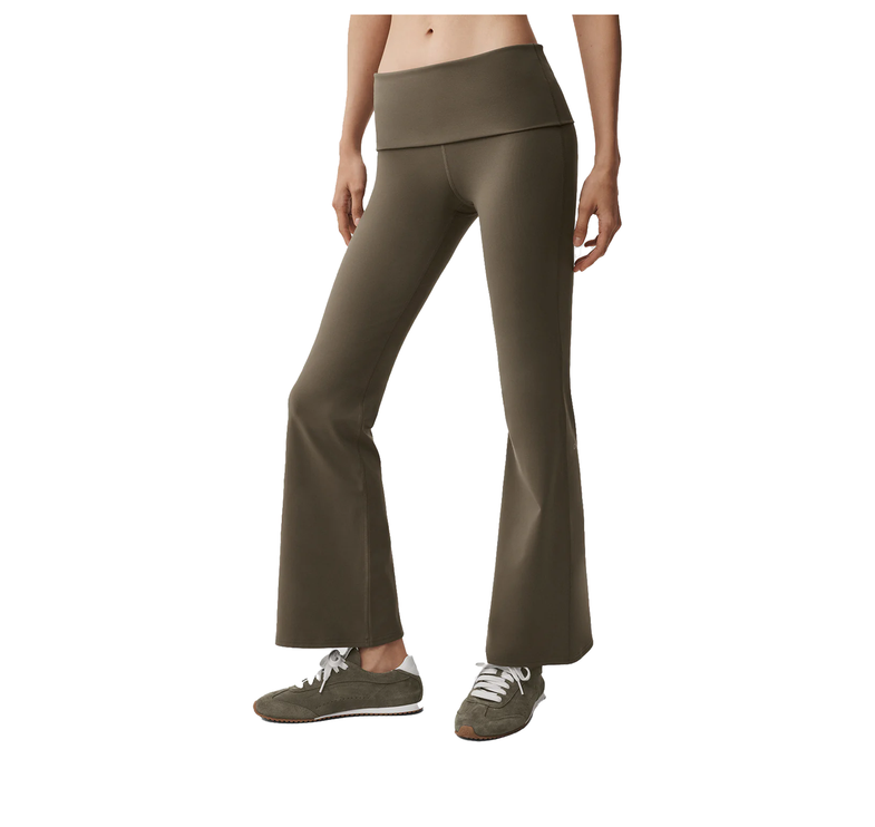 alo Women's Softsculpt 7/8 Foldover Flare Legging Olive Tree