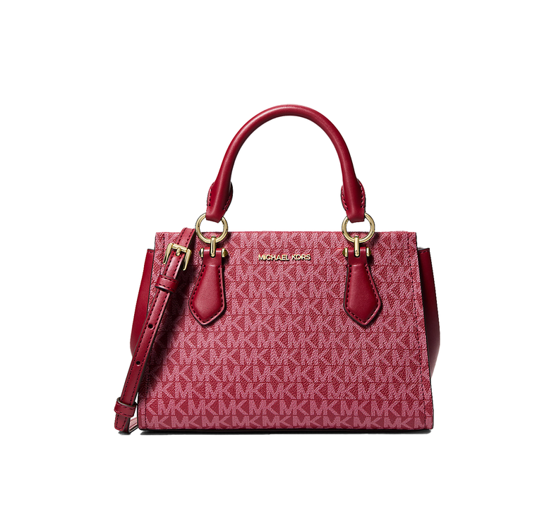 Michael Kors Women's Marilyn Small Signature Logo Messenger Bag Cherry/Gold