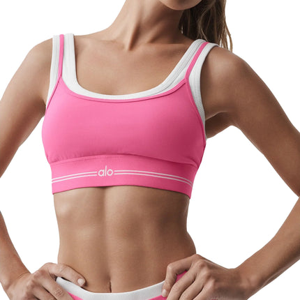 alo Women's Airbrush Better Together Bra Paradise Pink/White