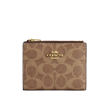 Coach Women's Bifold Wallet In Signature Canvas Gold/Tan/Brown