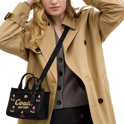Coach Women's Disney X Coach Cargo Tote Bag 20 With Mickey Mouse In Regenerative Cotton Canvas Brass/Black Multi