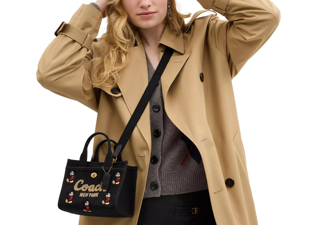 Coach Women's Disney X Coach Cargo Tote Bag 20 With Mickey Mouse In Regenerative Cotton Canvas Brass/Black Multi