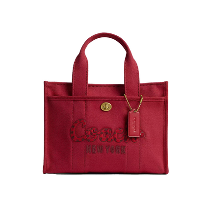 Coach Women's New Year Cargo Tote Bag 26 With Coach Snake Script Brass/Ruby