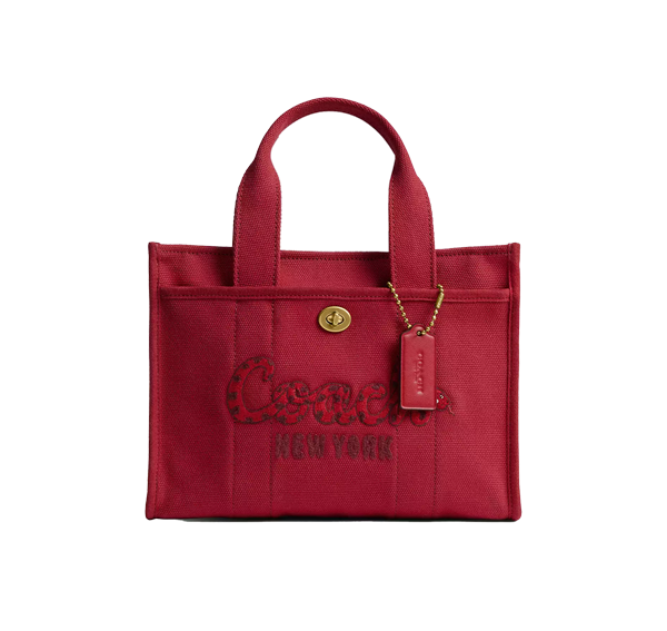 Coach Women's New Year Cargo Tote Bag 26 With Coach Snake Script Brass/Ruby