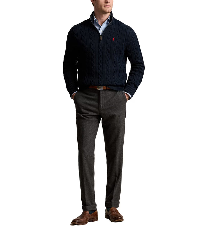 Polo Ralph Lauren Men's Cable-Knit Cotton Quarter-Zip Sweater Hunter Navy