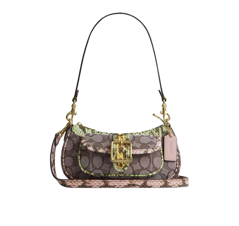 Coach Women's Ashton Mini Shoulder Bag In Signature Jacquard Snake Embossed Leather/Gold/Oak Multi