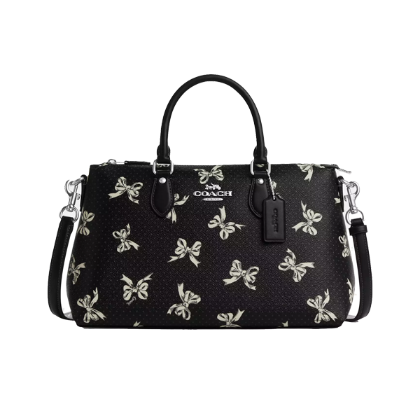 Coach Women's Georgia Stachel Bag With Bow Print Silver/Black Multi