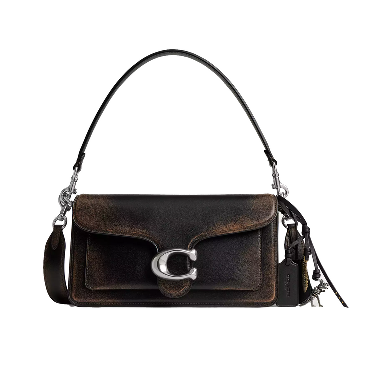 Coach Women's Tabby Shoulder Bag 26 In Loved Leather Silver/Black Brown