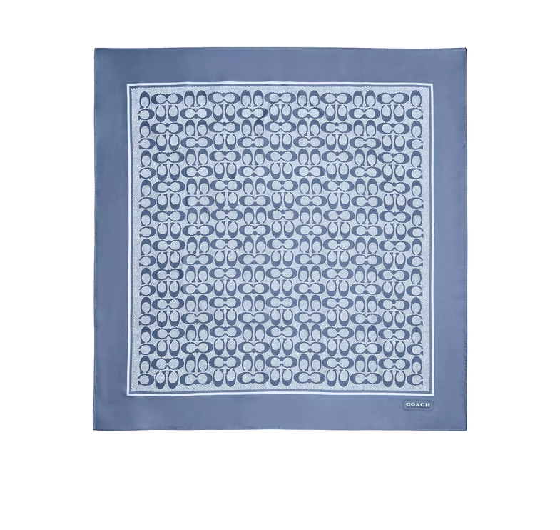 Coach Women's Textured Signature Print Silk Square Scarf Light Denim