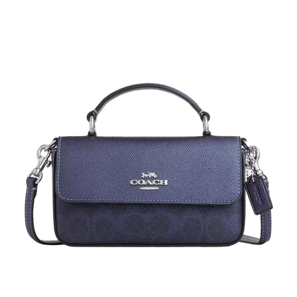 Coach Women's Mini Josie Top Handle Bag In Signature Canvas Silver/Blue/Navy