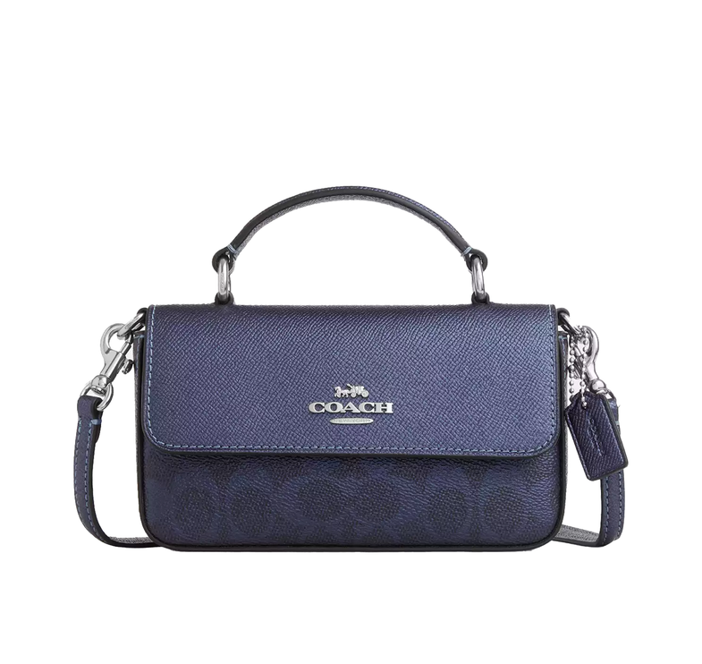 Coach Women's Mini Josie Top Handle Bag In Signature Canvas Silver/Blue/Navy