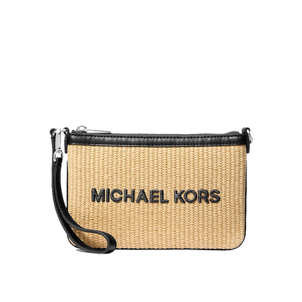 Michael Kors Women's Jet Set Travel Small Woven Wristlet Black/Silver