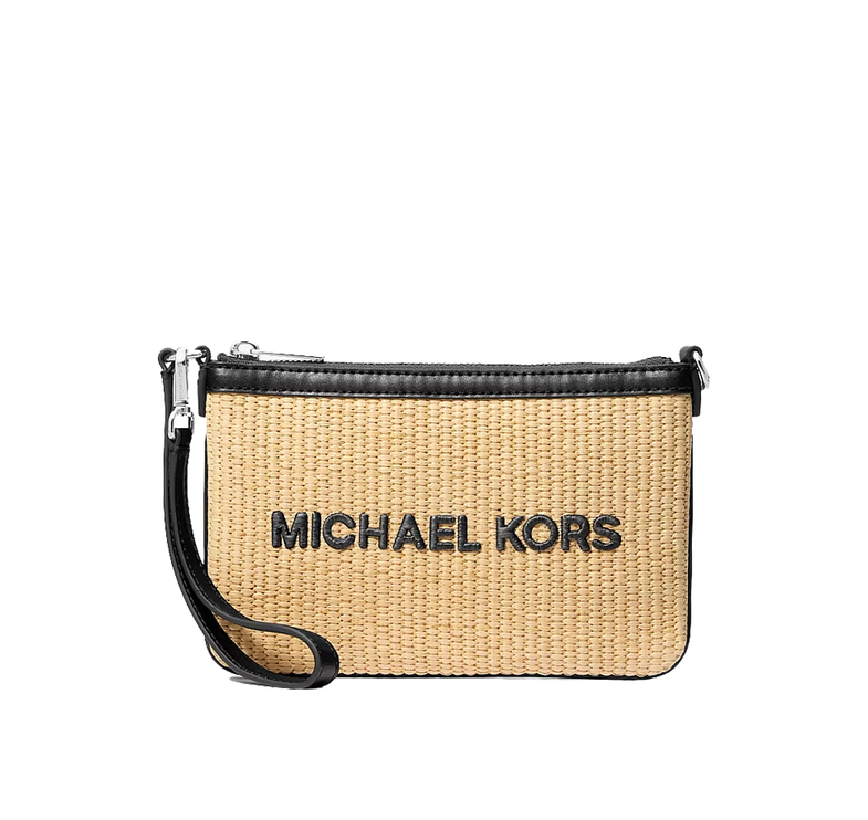 Michael Kors Women's Jet Set Travel Small Woven Wristlet Black/Silver