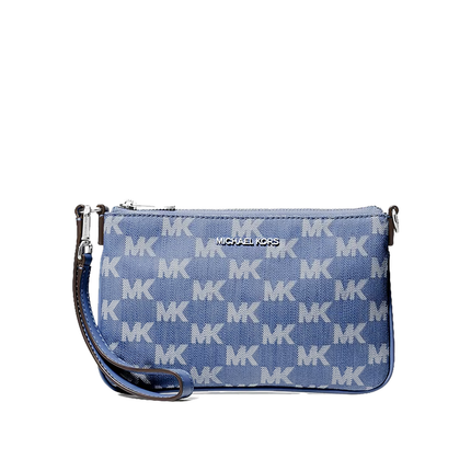 Michael Kors Women's Jet Set Travel Small Logo Jacquard Denim Wristlet Denim/Silver