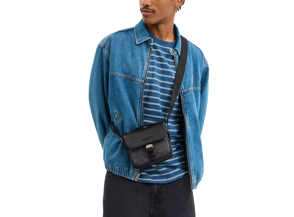 Coach Unisex Racer Crossbody Bag In Signature Canvas Gunmetal/Charcoal/Black