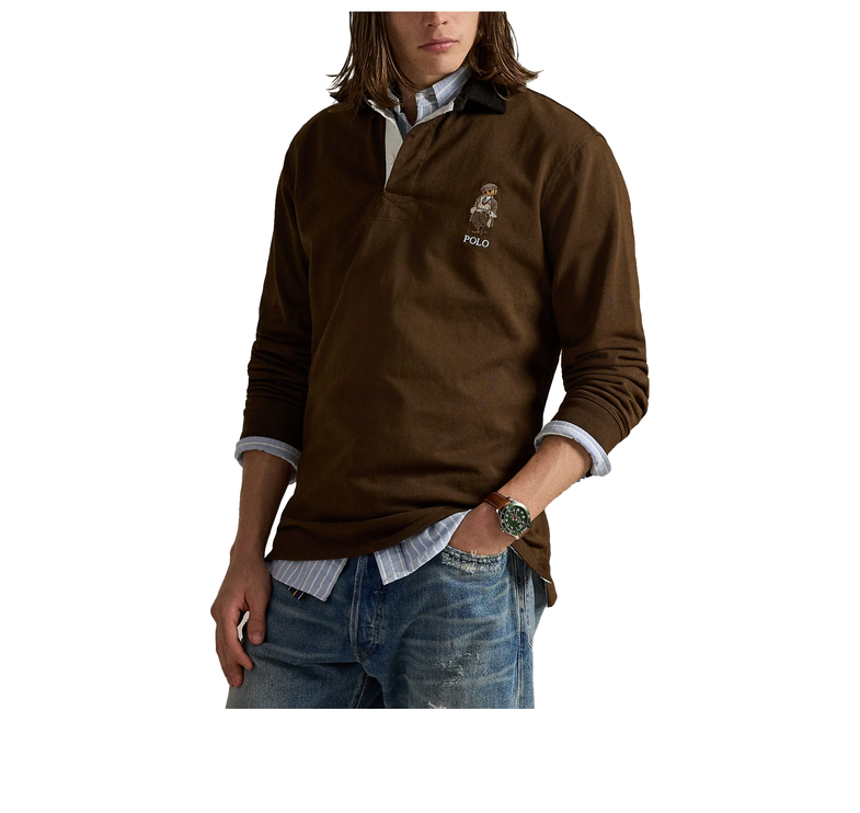 Polo Ralph Lauren Men's  Classic Fit Polo Bear Rugby Shirt Brach Brown