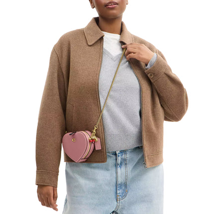 Coach Women's Heart Crossbody Bag 14 With Charms Brass/Peony