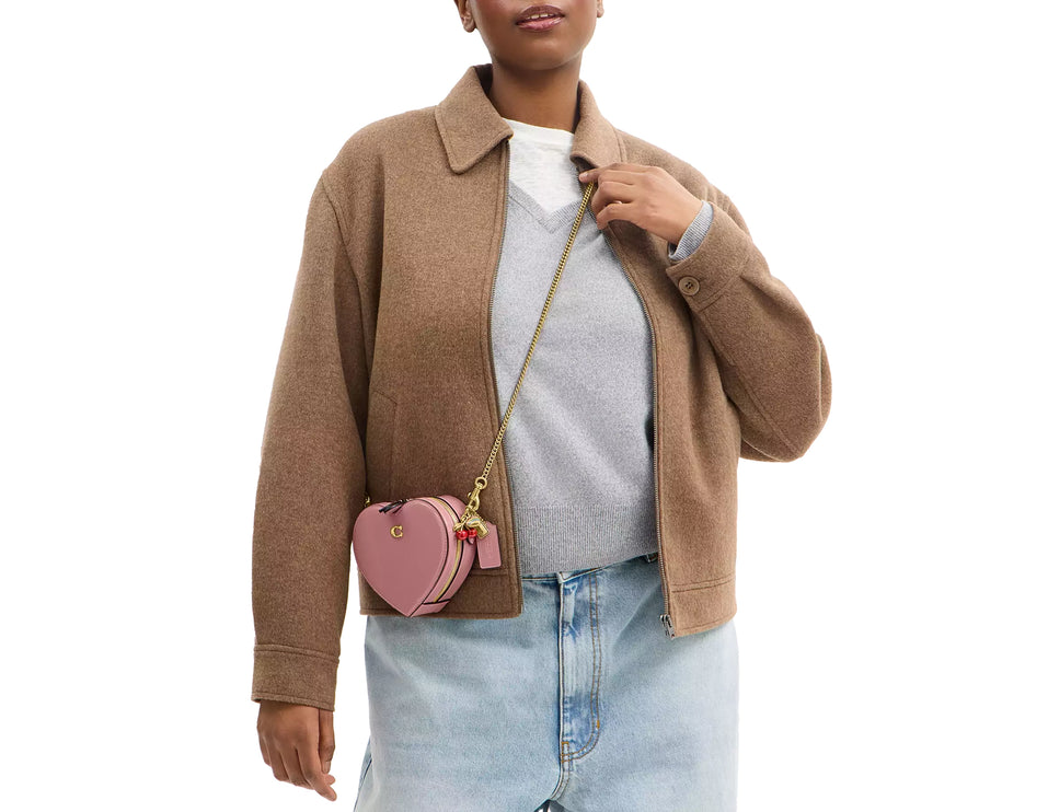 Coach Women's Heart Crossbody Bag 14 With Charms Brass/Peony