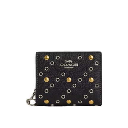 Coach Women's Snap Wallet With Rivets Black/Silver