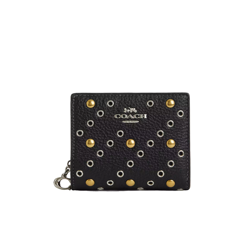 Coach Women's Snap Wallet With Rivets Black/Silver