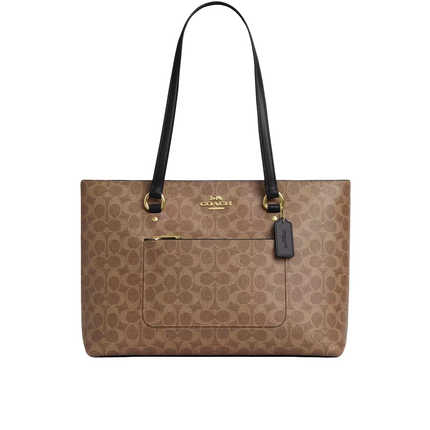 Coach Women's Station Tote Bag In Signature Canvas Gold/Tan/Black