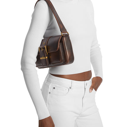 Michael Kors Women's Colby Medium Burnished Leather Shoulder Bag Chocolate