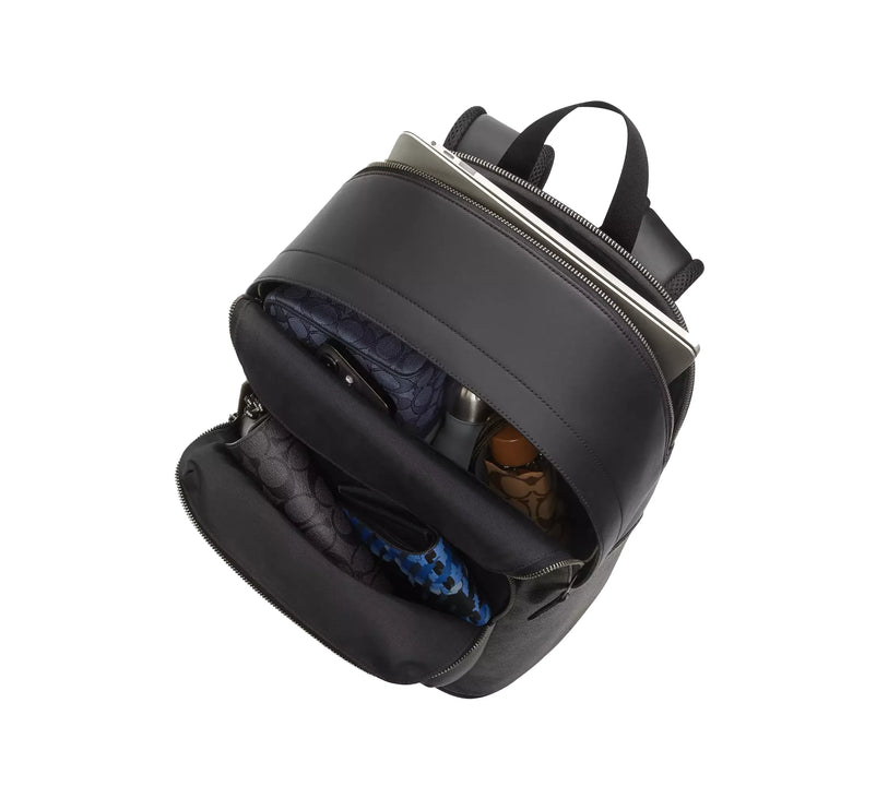 Coach Women's West Backpack In Signature Canvas With Varsity Stripe Gunmetal/Charcoal/Denim/Chalk