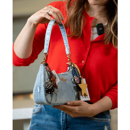 Coach Women's Teri Shoulder Bag In Loved Denim With Charms Gold/Light Indigo
