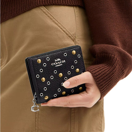 Coach Women's Snap Wallet With Rivets Black/Silver