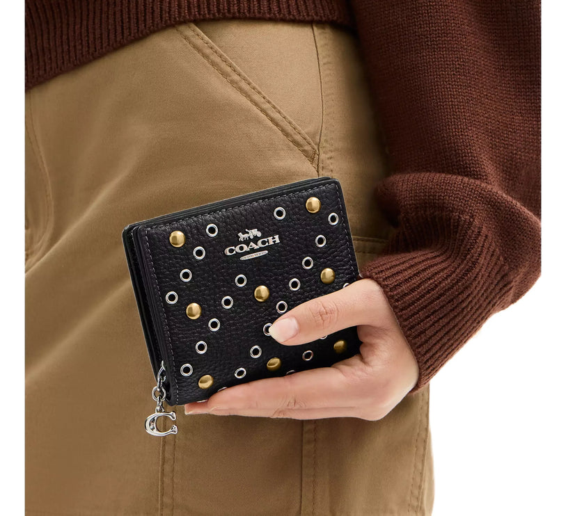 Coach Women's Snap Wallet With Rivets Black/Silver