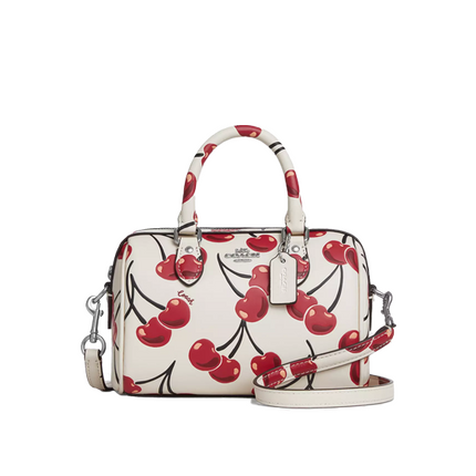 Coach Women's Mini Rowan Crossbody Bag With Cherry Print Silver/Chalk Multi