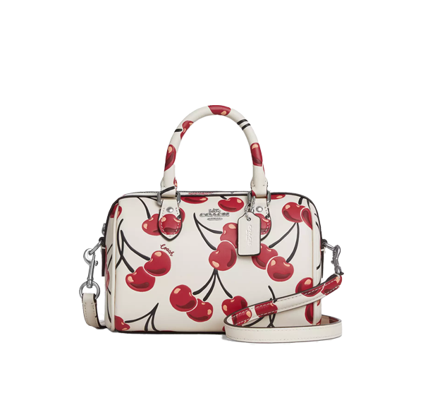 Coach Women's Mini Rowan Crossbody Bag With Cherry Print Silver/Chalk Multi