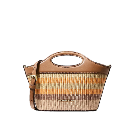 Michael Kors Women's Tatum Small Striped Woven Crossbody Bag Rad Orange Multi