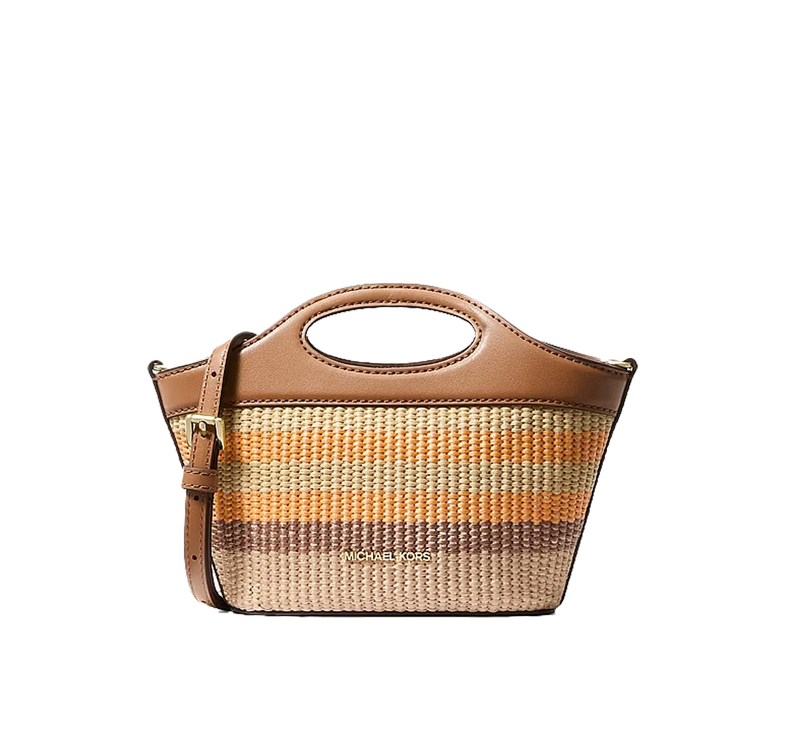 Michael Kors Women's Tatum Small Striped Woven Crossbody Bag Rad Orange Multi