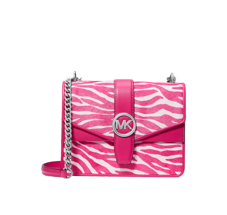 Michael Kors Women's Greenwich Small Zebra Print Calf Hair Crossbody Bag Dragonfruit