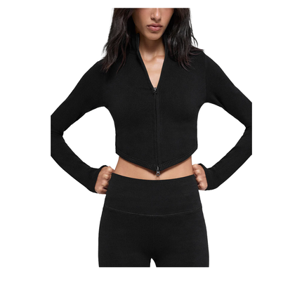 alo Women's Seamless Two Tone Rib Jacket Black