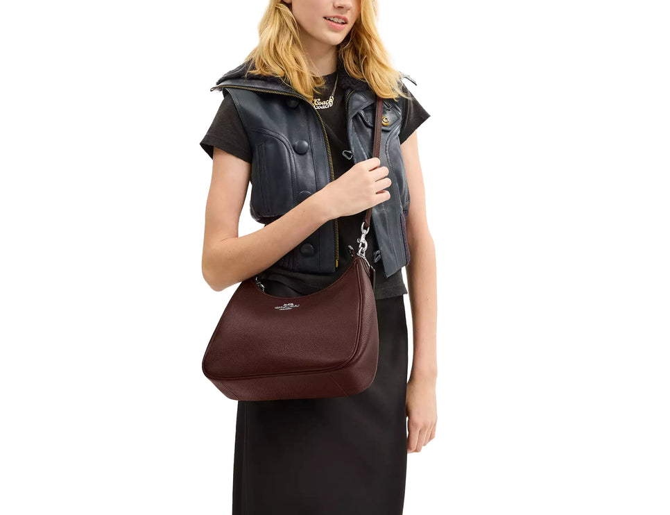 Coach Women's Teri Hobo Bag Pebbled Leather Silver