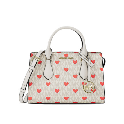Michael Kors Women's Sheila Small Embellished Signature Logo Satchel Bag Light Cream Multi/Gold
