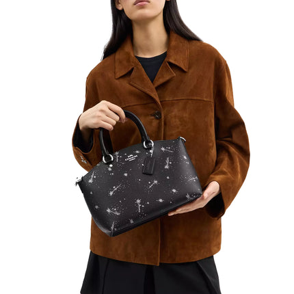 Coach Women's Sadie Satchel Bag With Star Print Black/Silver