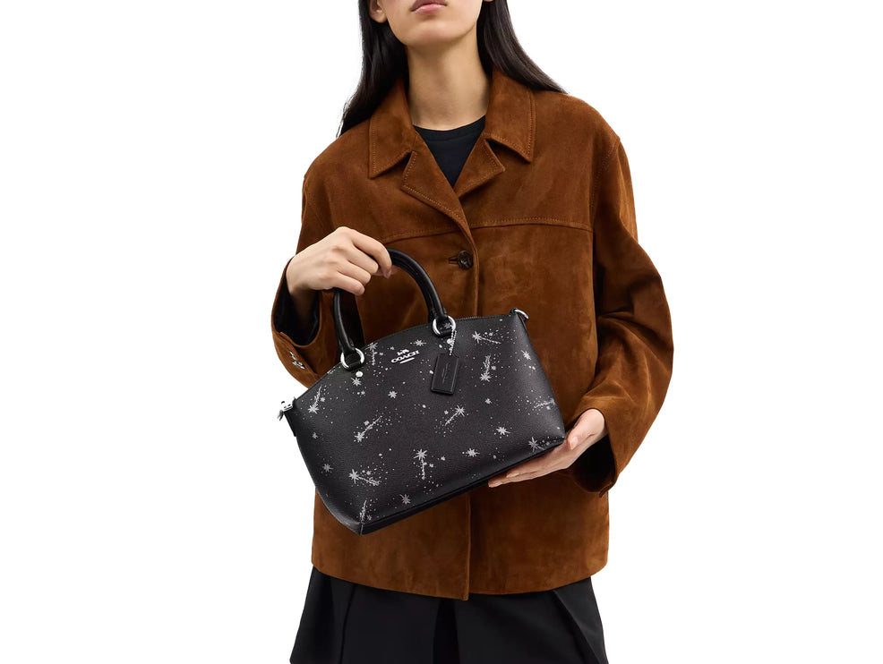 Coach Women's Sadie Satchel Bag With Star Print Black/Silver