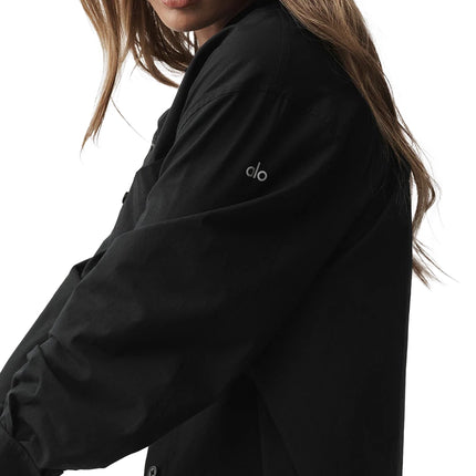 alo Women's Cotton Real Deal Button Up Long Sleeve Black