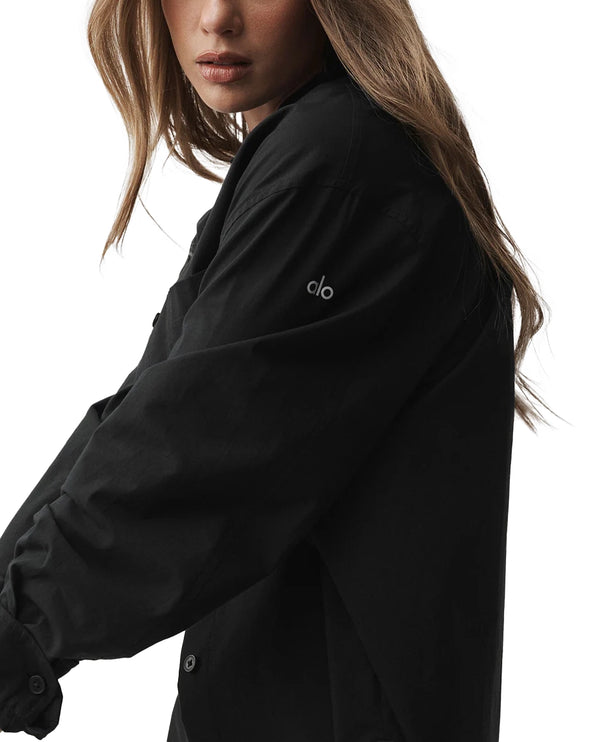 alo Women's Cotton Real Deal Button Up Long Sleeve Black